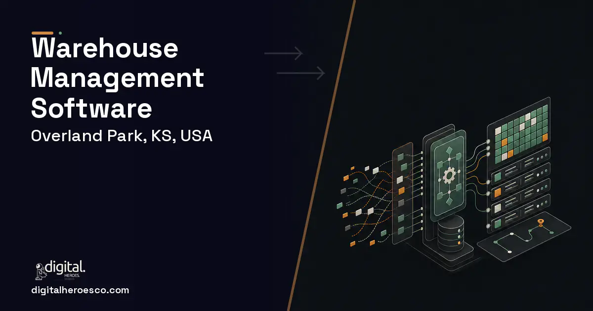 Warehouse Management Software workflow illustration for Overland Park, KS, USA.