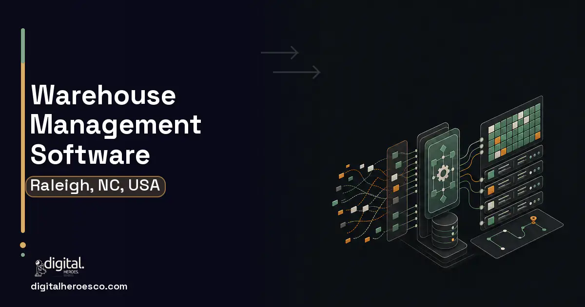 Warehouse Management Software workflow illustration for Raleigh, NC, USA.