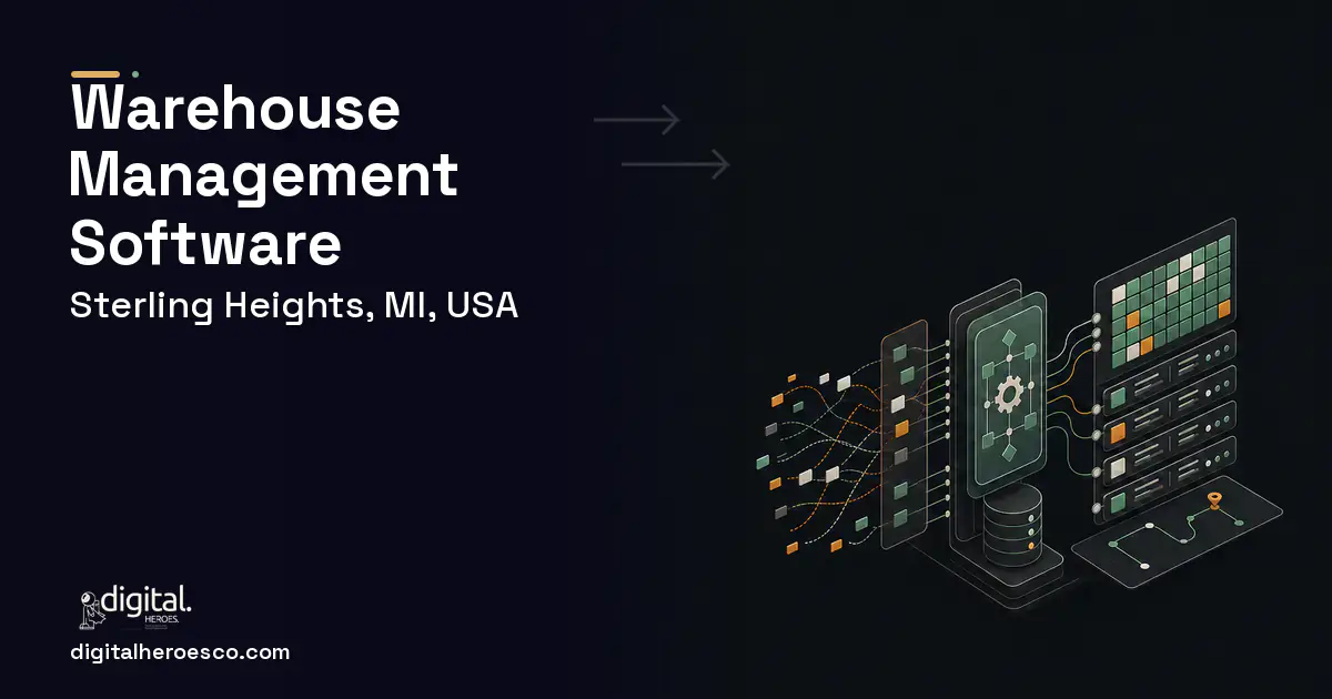 Warehouse Management Software workflow illustration for Sterling Heights, MI, USA.