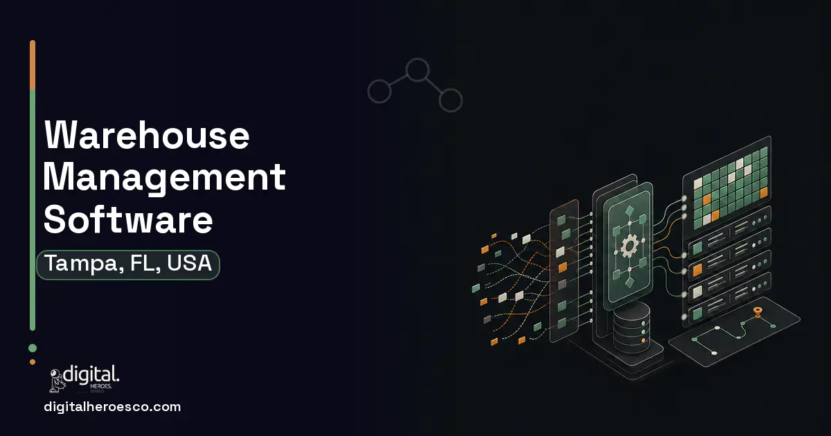 Warehouse Management Software workflow illustration for Tampa, FL, USA.
