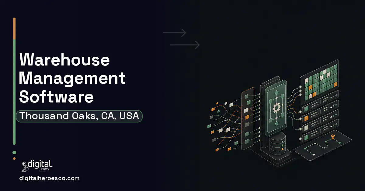 Warehouse Management Software workflow illustration for Thousand Oaks, CA, USA.