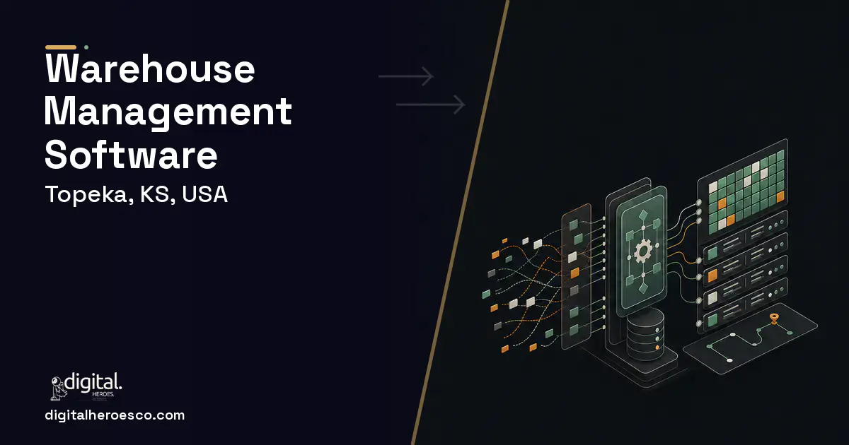 Warehouse Management Software workflow illustration for Topeka, KS, USA.
