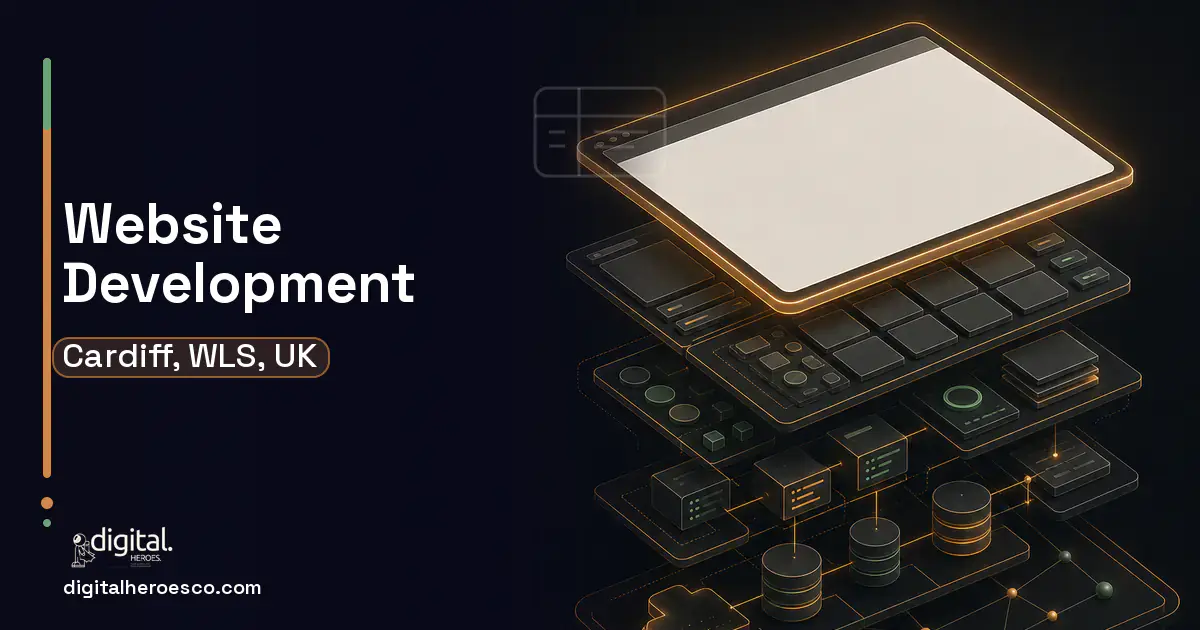 Website Development product interface illustration for Cardiff, WLS, UK.