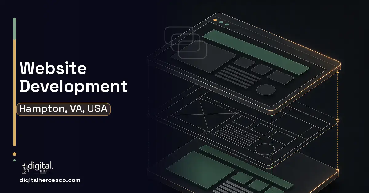 Website Development software overview illustration for Hampton, VA, USA.