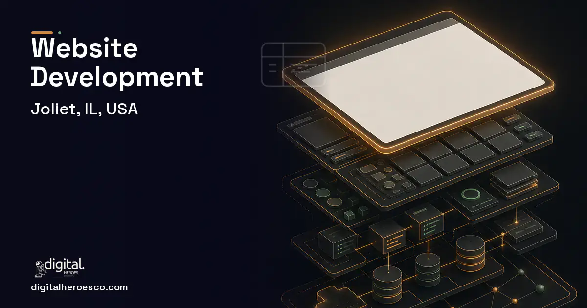 Website Development product interface illustration for Joliet, IL, USA.