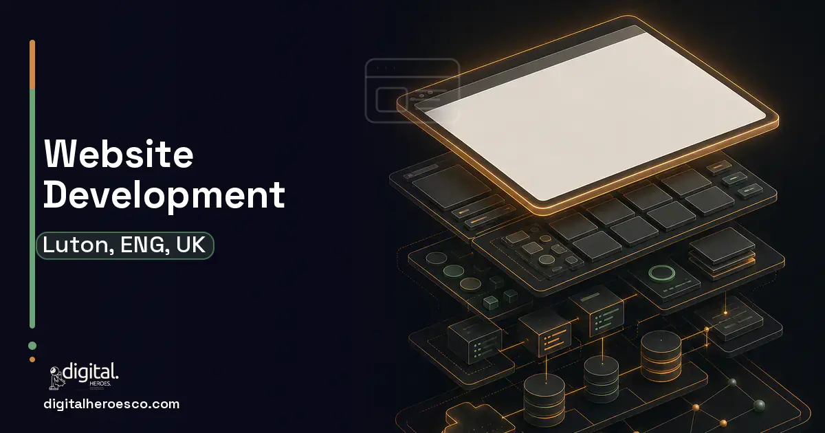 Website Development product interface illustration for Luton, ENG, UK.