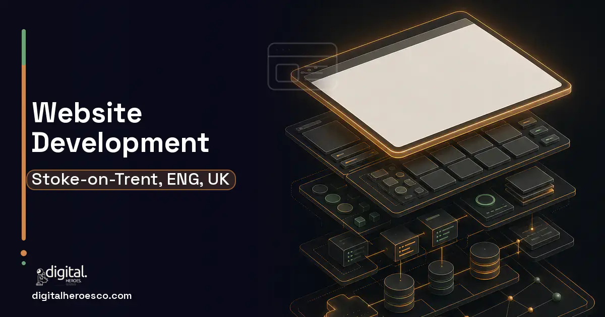 Website Development product interface illustration for Stoke-on-Trent, ENG, UK.