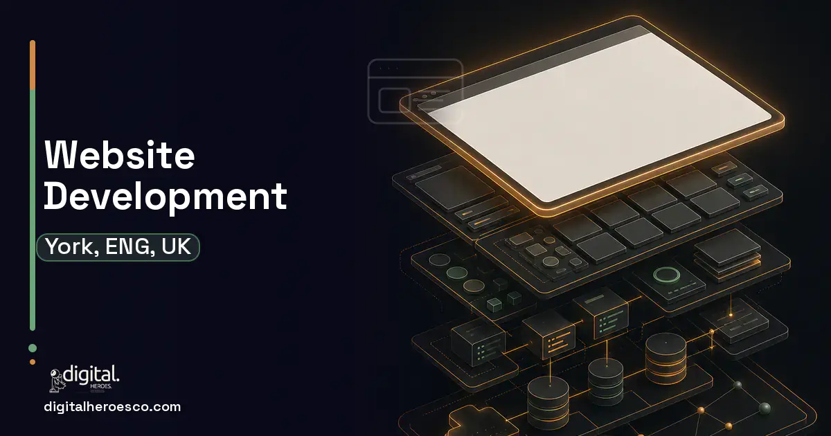 Website Development product interface illustration for York, ENG, UK.