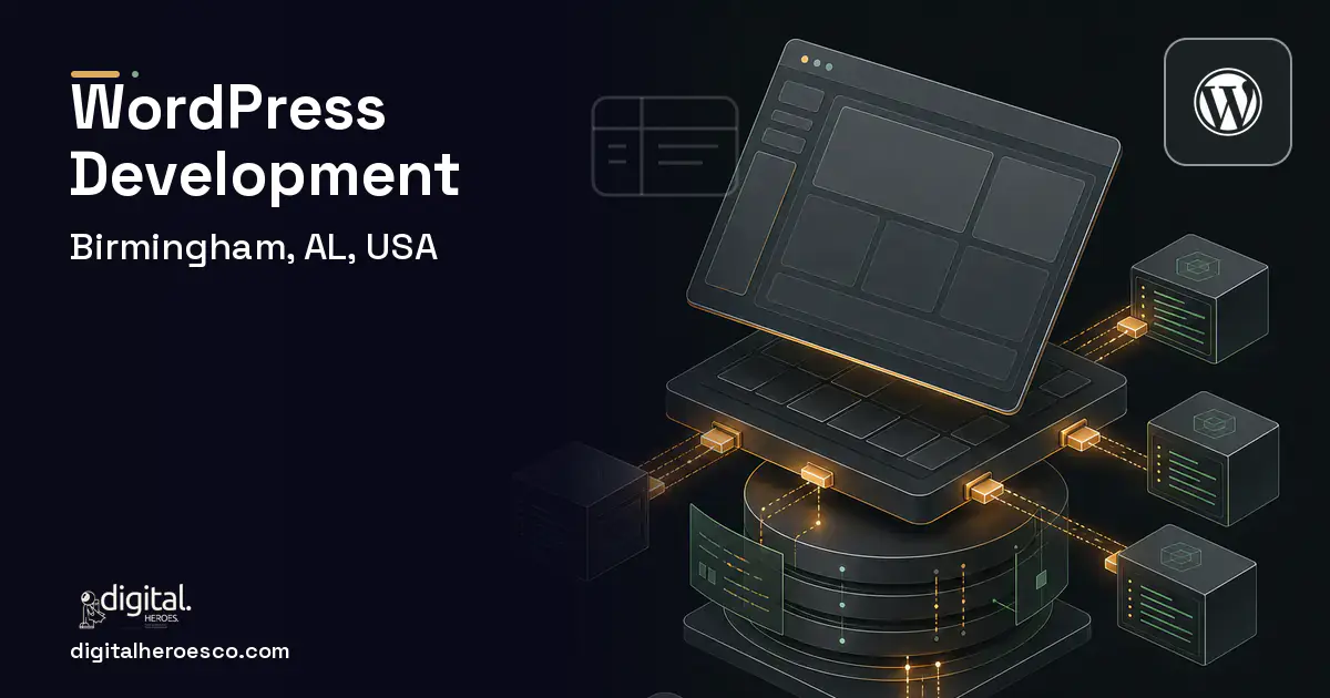 WordPress Development product interface illustration for Birmingham, AL, USA.