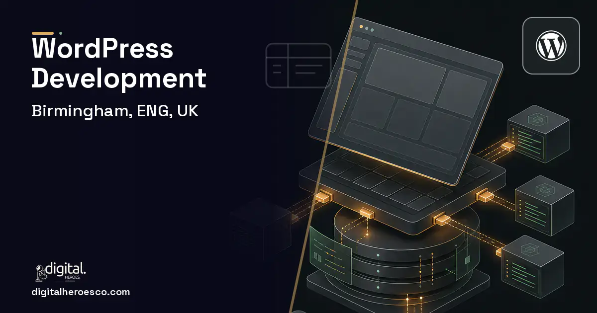 WordPress Development product interface illustration for Birmingham, ENG, UK.