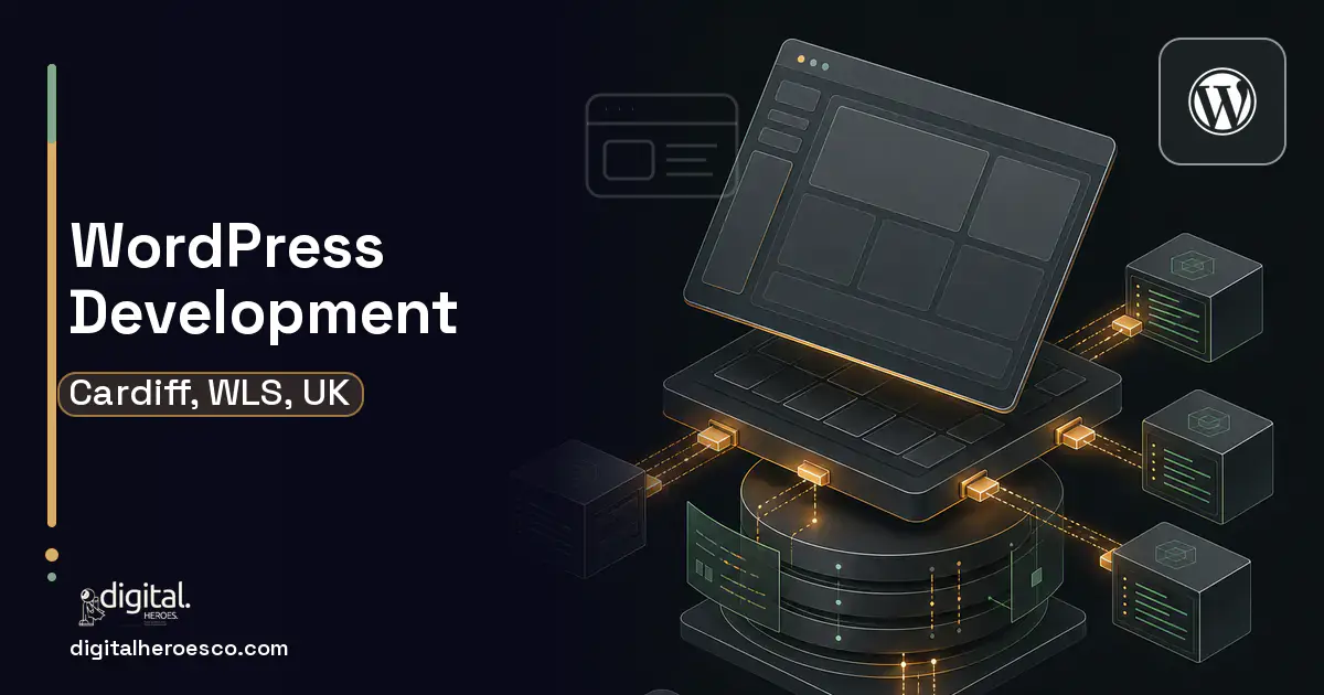 WordPress Development product interface illustration for Cardiff, WLS, UK.