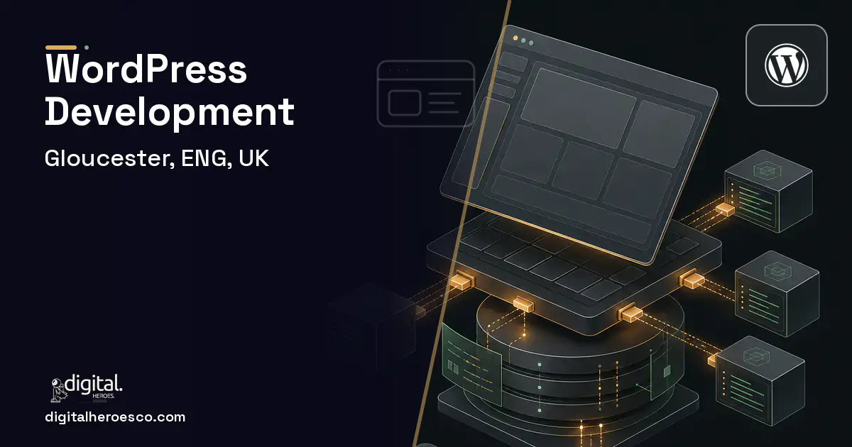 WordPress Development product interface illustration for Gloucester, ENG, UK.