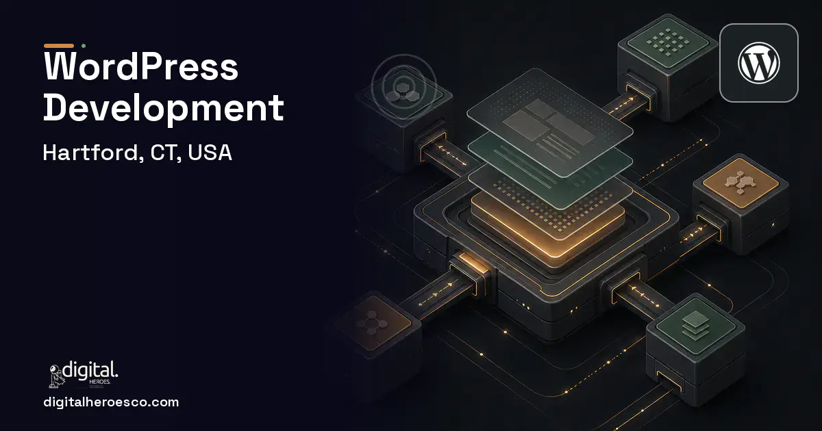 WordPress Development software overview illustration for Hartford, CT, USA.
