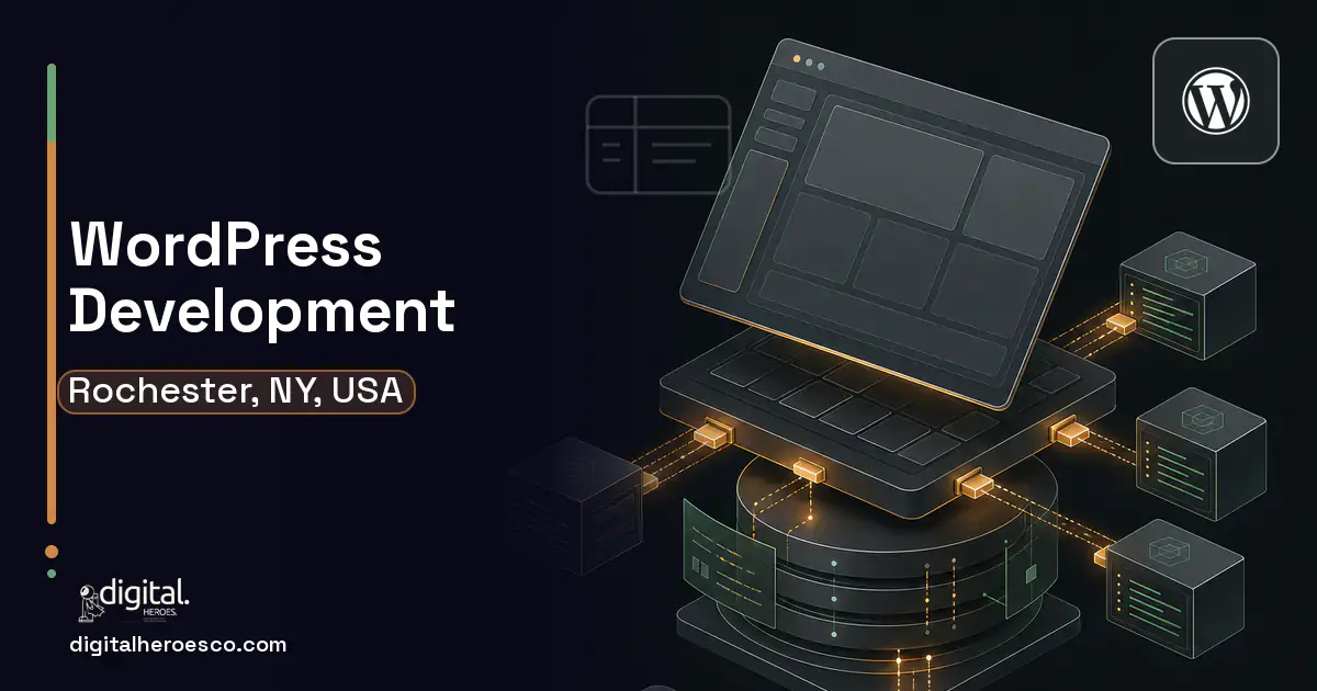 WordPress Development product interface illustration for Rochester, NY, USA.